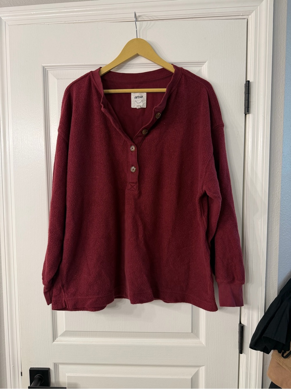 aerie burgundy Henley Pullover Sweater